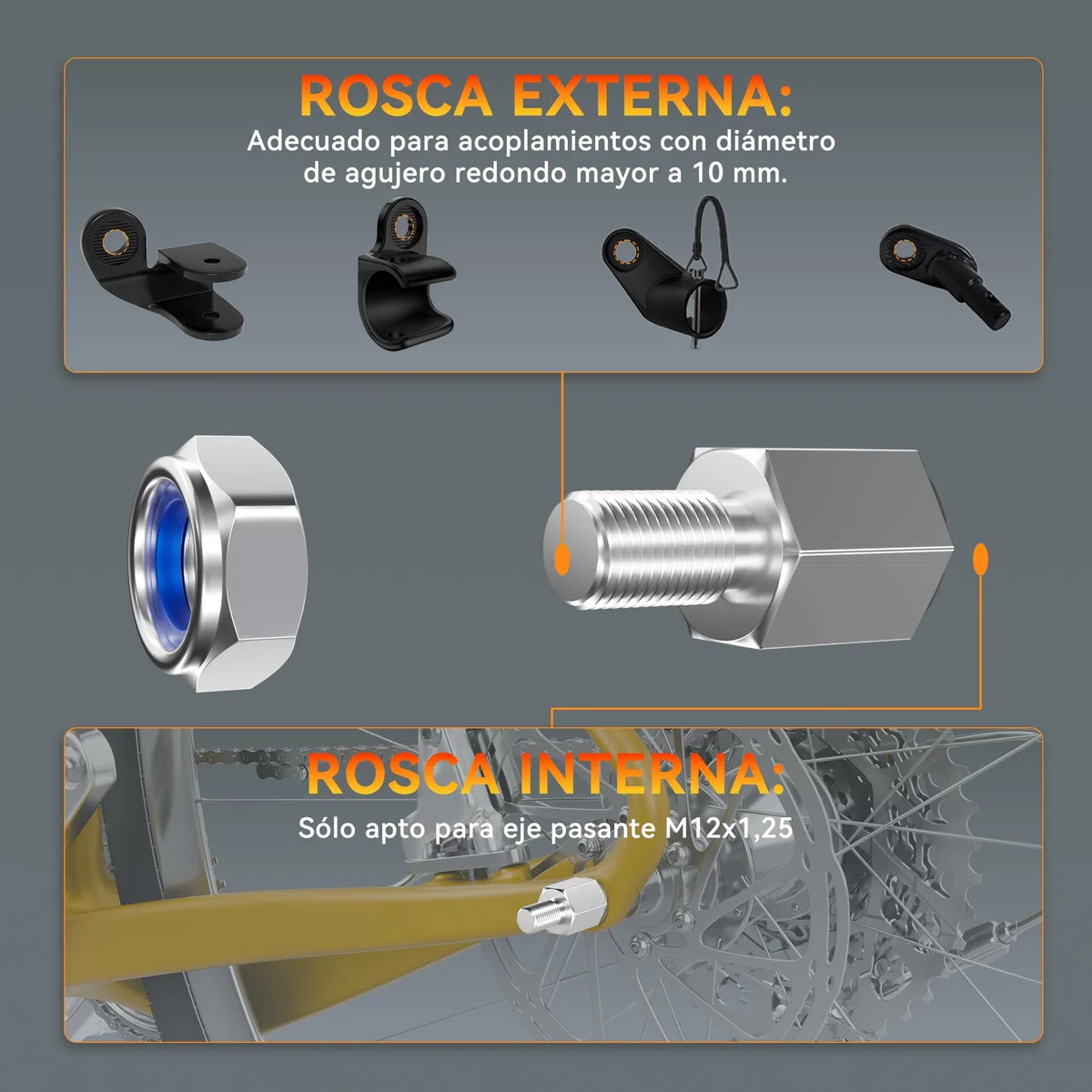 Adaptador de Eje de Bicicleta para TamañO de Rosca de M12 X 1,25 Eje Pasante, Adaptador de Acoplamiento de Remolque de Bicicleta