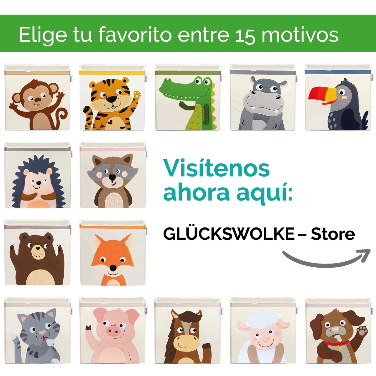 GLÜCKSWOLKE Caja Juguetes Almacenaje - 15 Motivos I Baules Infantil I Cubos Organizador (33x33x33) Cuarto de Niños I Contenedor Habitacion Niñas I Cesto Dormitorio Bebe (Cocodrilo)