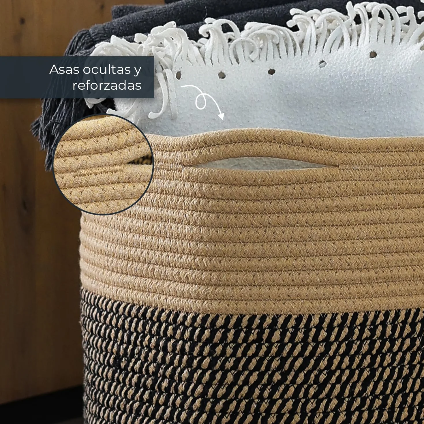 HMF Cesta de almacenamiento redonda para Kallax 31 x 31 cm negro miel