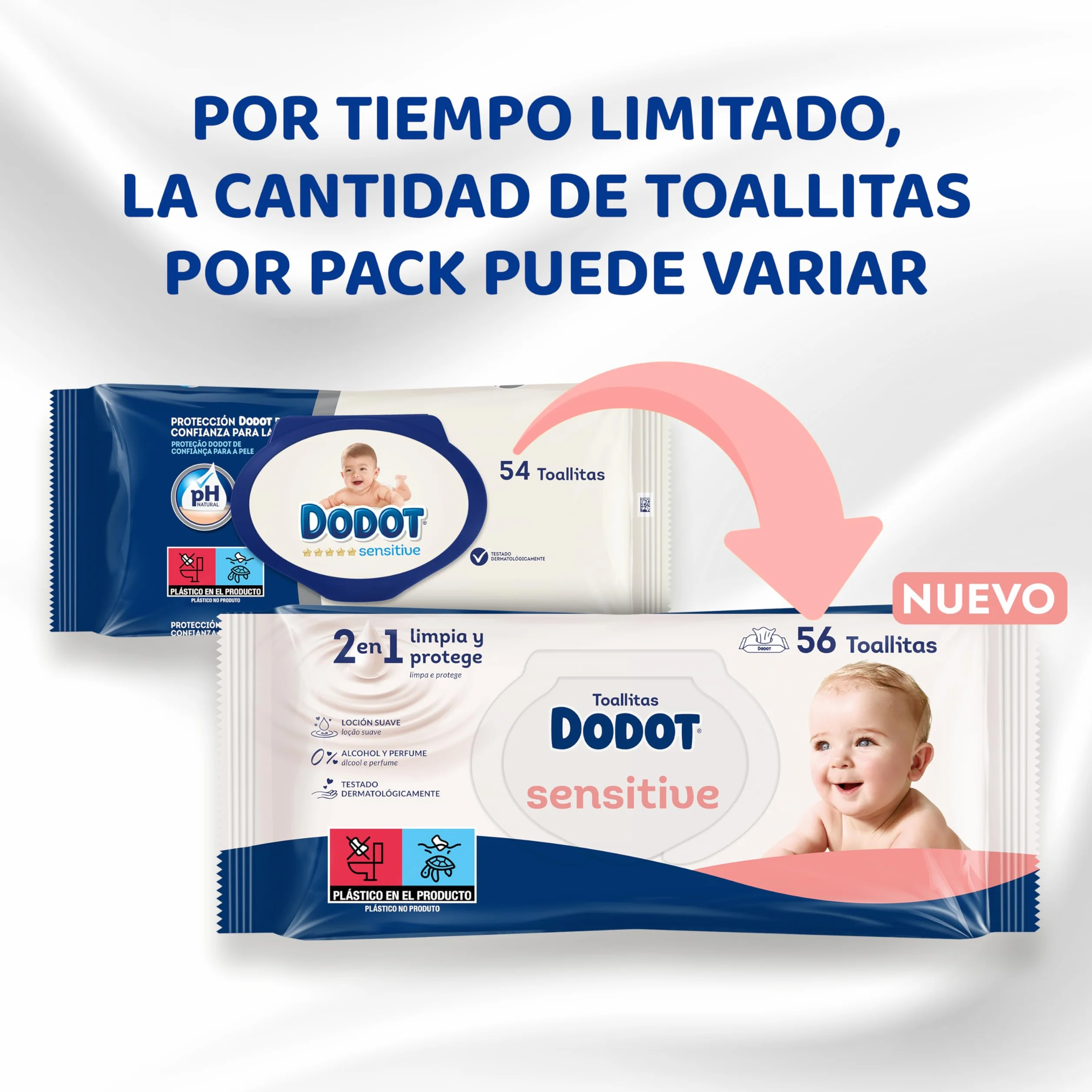 Dodot Toallitas Sensitive para Bebé, 840 Unidades, 15 Paquetes