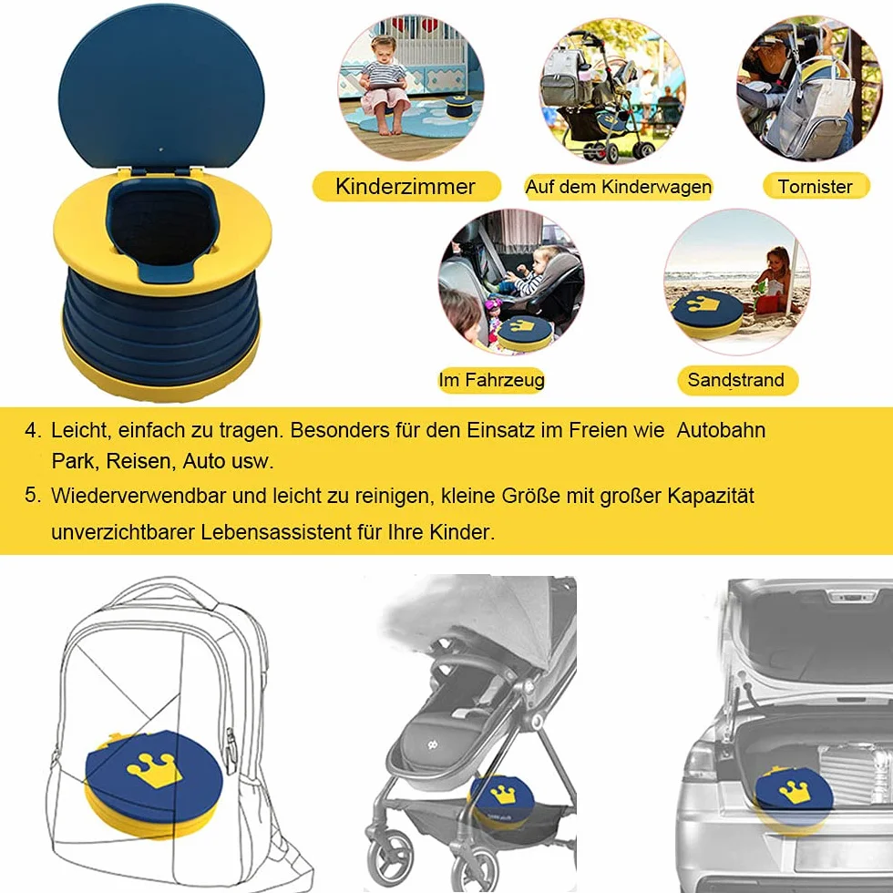 Inodoro plegable para bebés y niños, para viaje, asiento de inodoro portátil, para interiores o exteriores, con bolsa de viaje, rosa