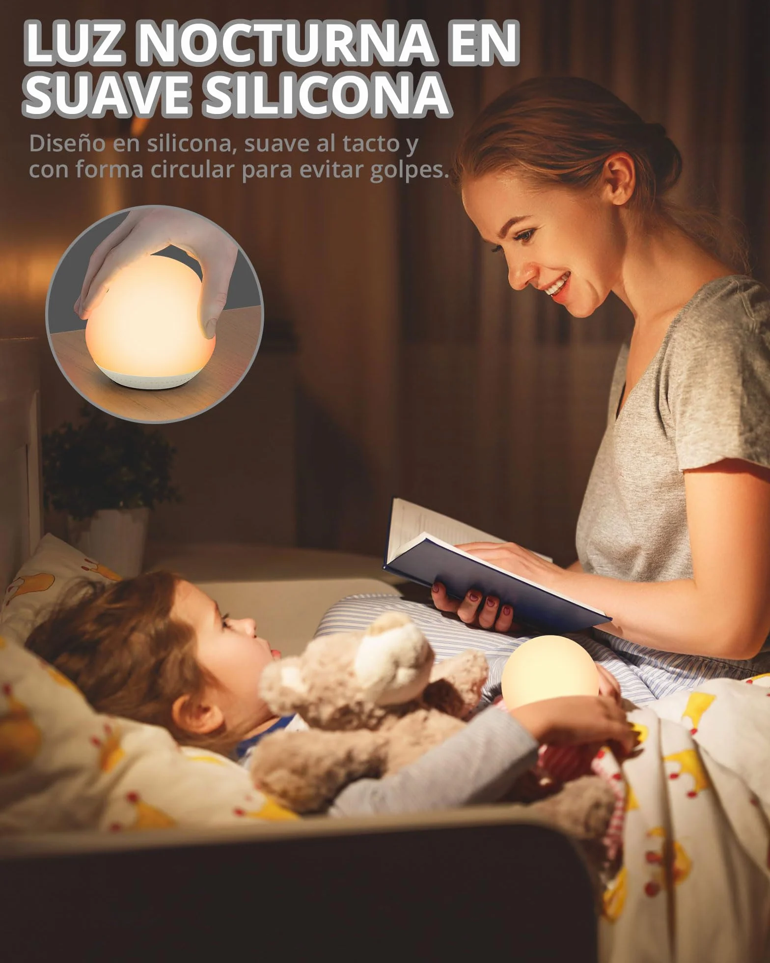 HOMGEN Máquina de Ruido Blanco 2 en 1 Recargable con Luz LED Ajustable, 24 Sonidos Relajantes, Luz Nocturna con Temporizador