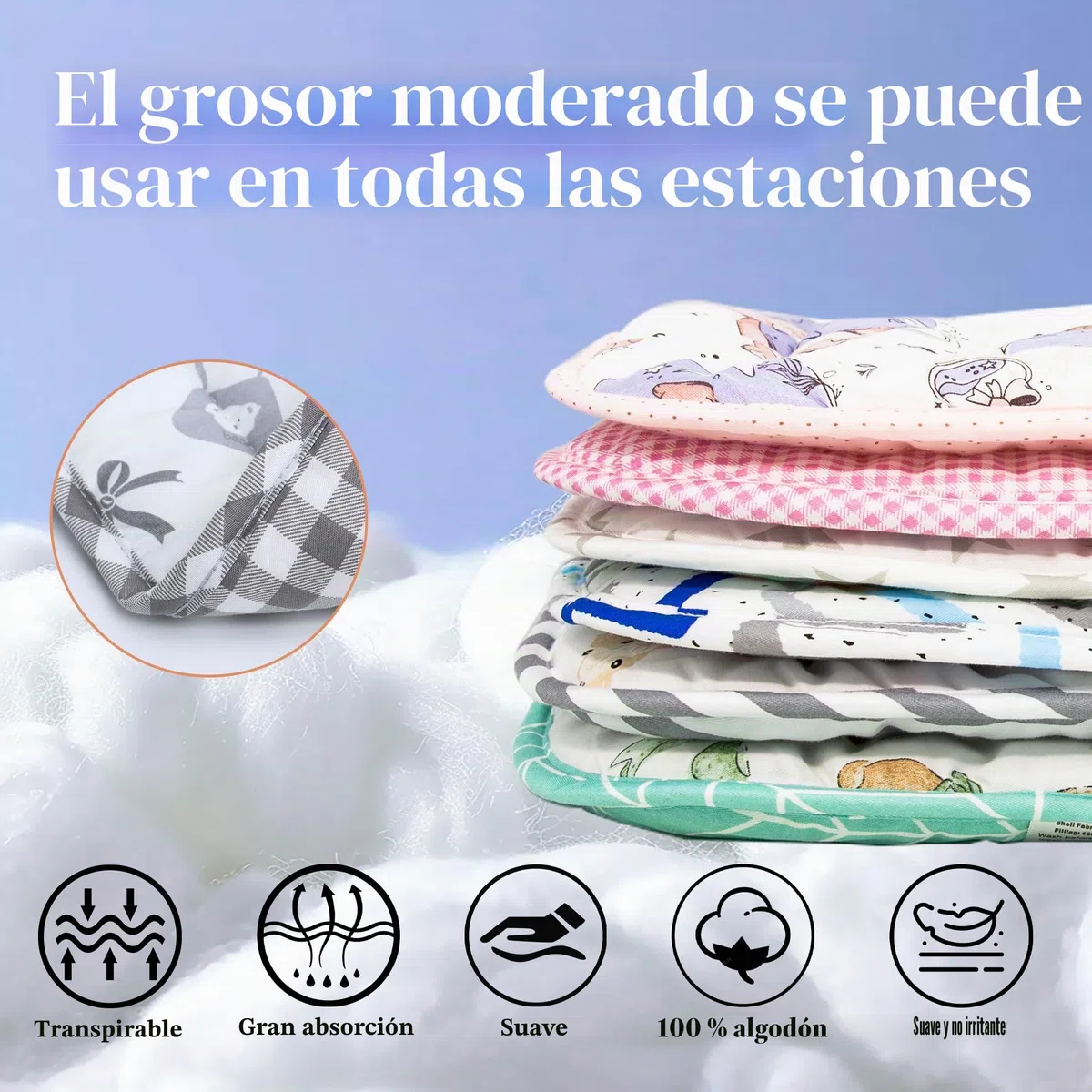 LAT Colchoneta Silla Paseo, Almohadilla Reversible para Cochecitos, Suave y Transpirable Algodón Funda Carrito Bebe Universal, Cojín Doble Cara para Silla de Auto y Carrito (Oso)