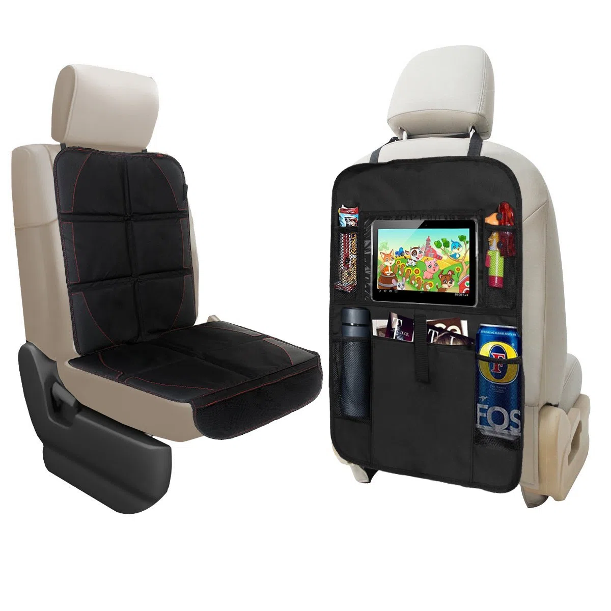Set de Protector de Asiento de Coche y Organizador de Asiento Cozywind Funda Protección para Asientos de Coche Silla Bebe con Soporte Tablet-Bolsillo,Antideslizante,Universal para Silla ISOFIX