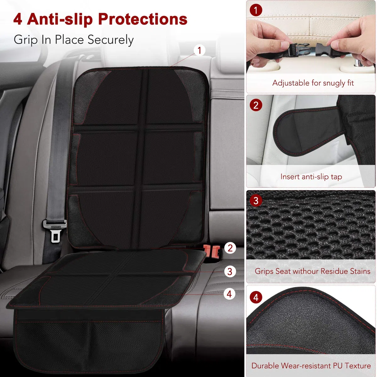 Beicarin Alfombrilla Protectora para Asiento de automóvil, Paquete de 2 Protectores de Asiento para bebé Asiento de automóvil, Respaldo Antideslizante Impermeable, Compatible Isofix