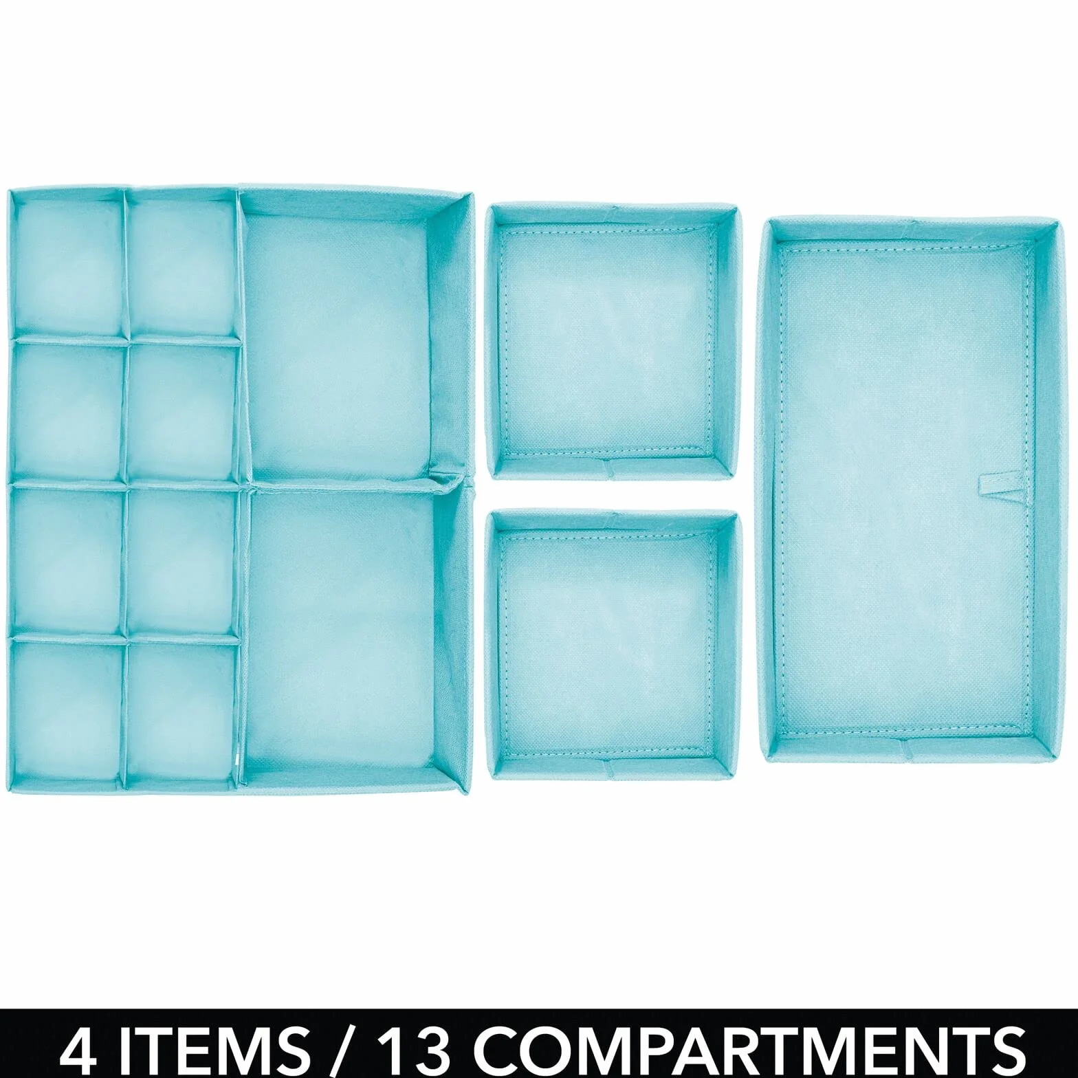 mDesign Juego de organizadores para armarios - Separadores de cajones - azul turquesa/blanco - 3 tamaños - set de 8