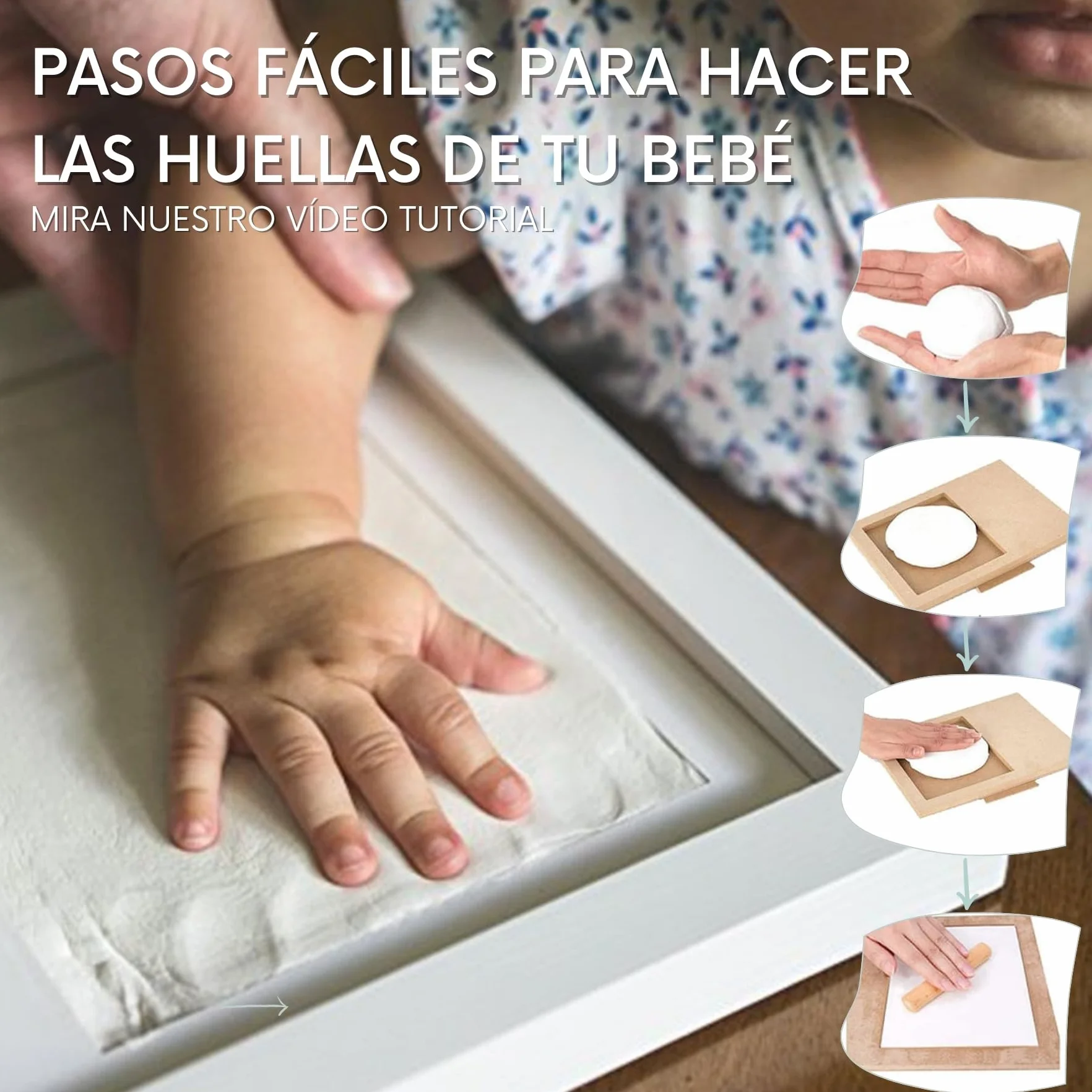 HuBorns Marco Huellas Bebé Recién Nacido con Arcilla, Kit Completo para Huella Pie y Mano, Recuerdo Original, Regalo Bebé y Decoración