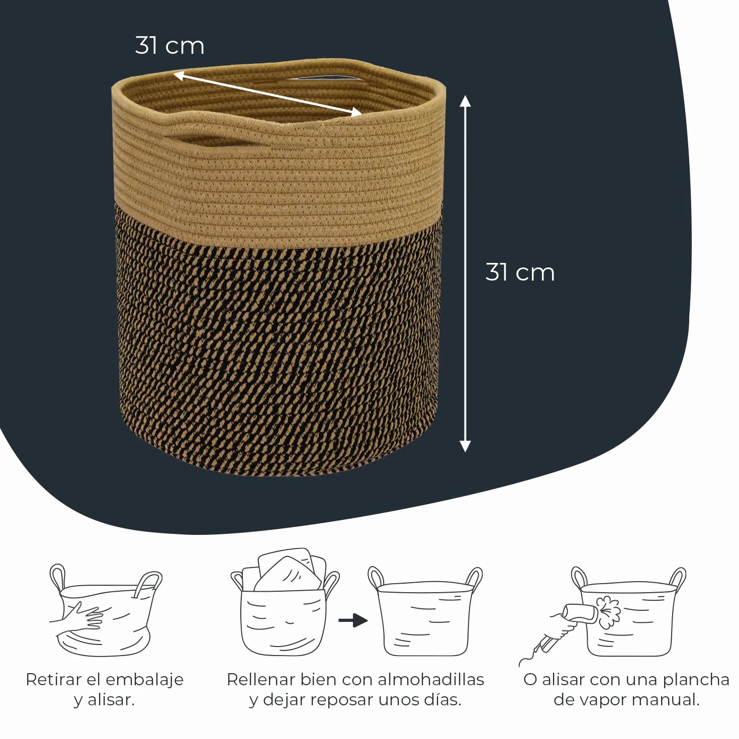 HMF Cesta de almacenamiento redonda para Kallax 31 x 31 cm negro miel