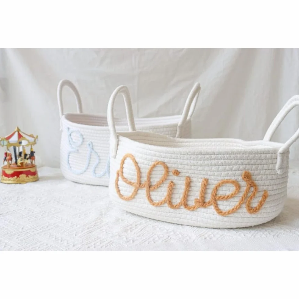 Cesta de almacenamiento personalizada cuerda algodón nombre bebé niño 40x24x15 cm