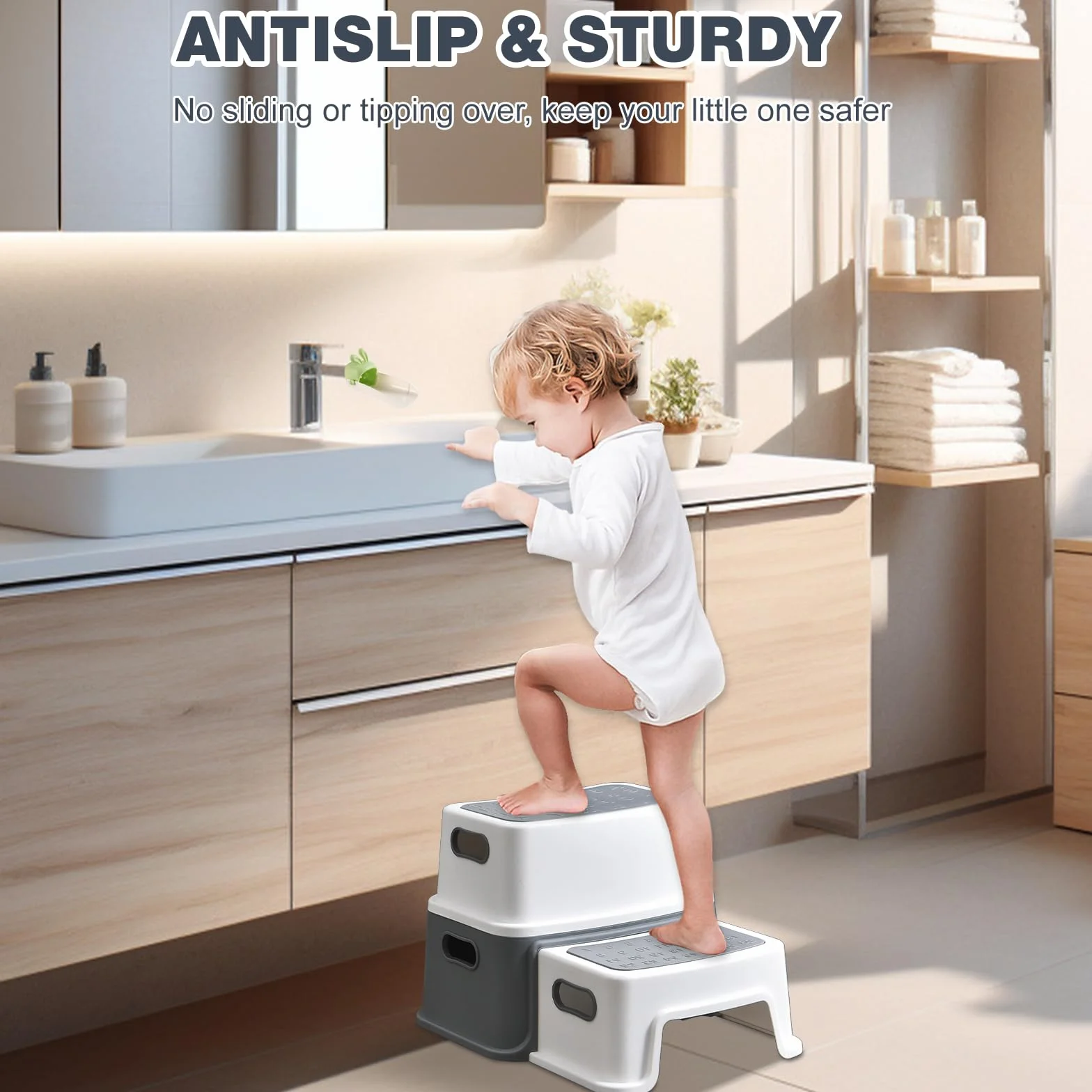 UCAMP Taburete Infantil 2 Peldaños Antideslizante para Baño y Lavabo