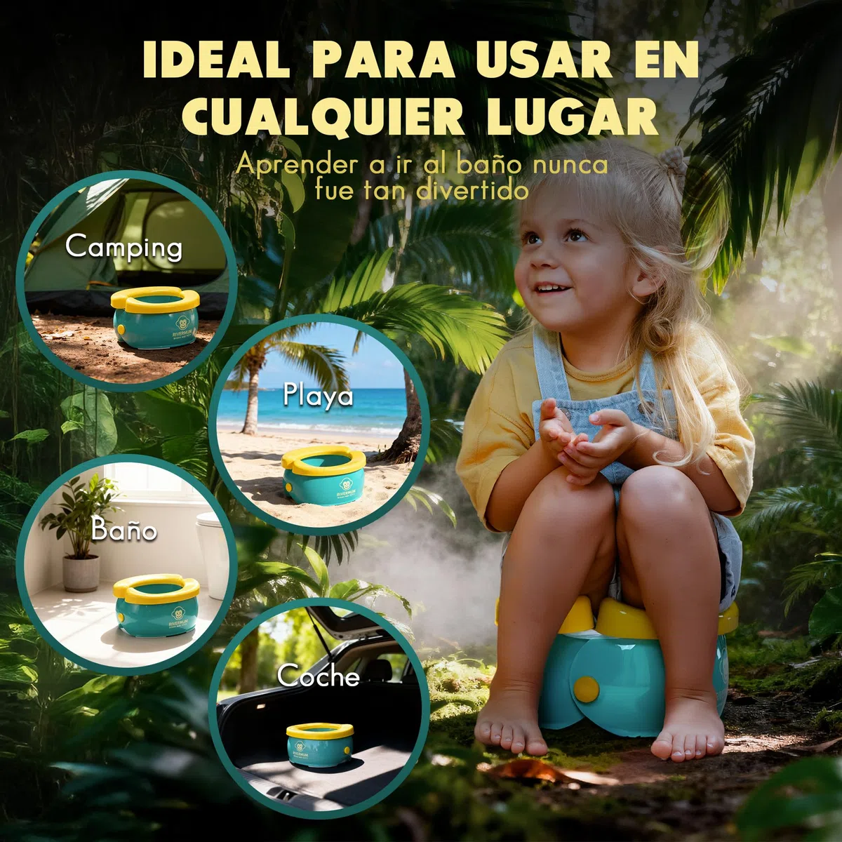 Kit Orinal Portatil Niños Plegable Banana XL, Orinal Infantil Pórtatil para viajes o casa, WC Inodoro portatil Niños, Potty Training, Incluye Bolsas, Pegatinas y Cacalendario (VERDE)