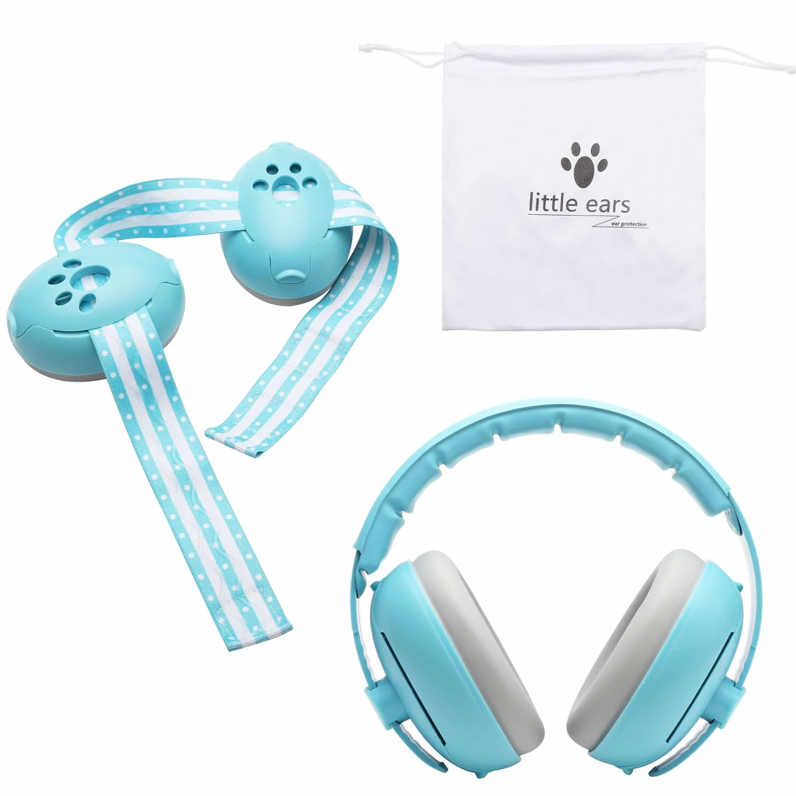 TNSLAND 2 en 1 Cascos Bebe Antiruido-Protectores auditivos para bebés Diadema Ajustable, Antideslizante y sin Presión Mejora el sueño sobre la marcha, Ajuste cómodo, Azul
