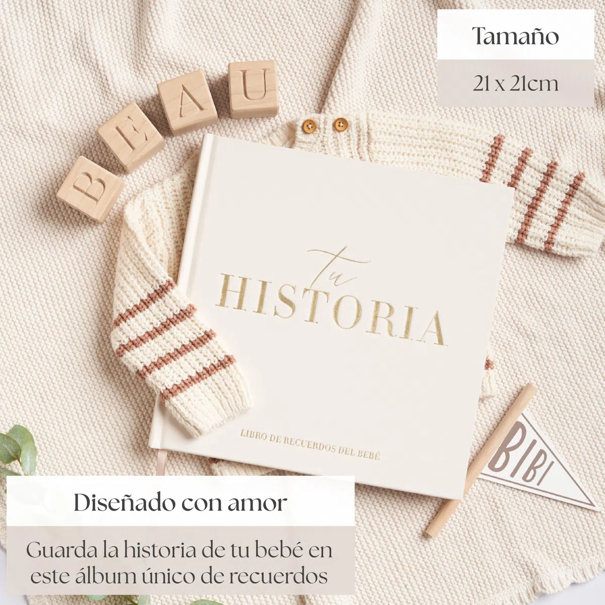 Libro Bebe - Libro de Recuerdos para Bebé - Diario y Álbum de Fotos para Bebés, 136 Páginas, Desde el Nacimiento hasta los 5 Años - Libro Nuestros Recuerdos (Crema)