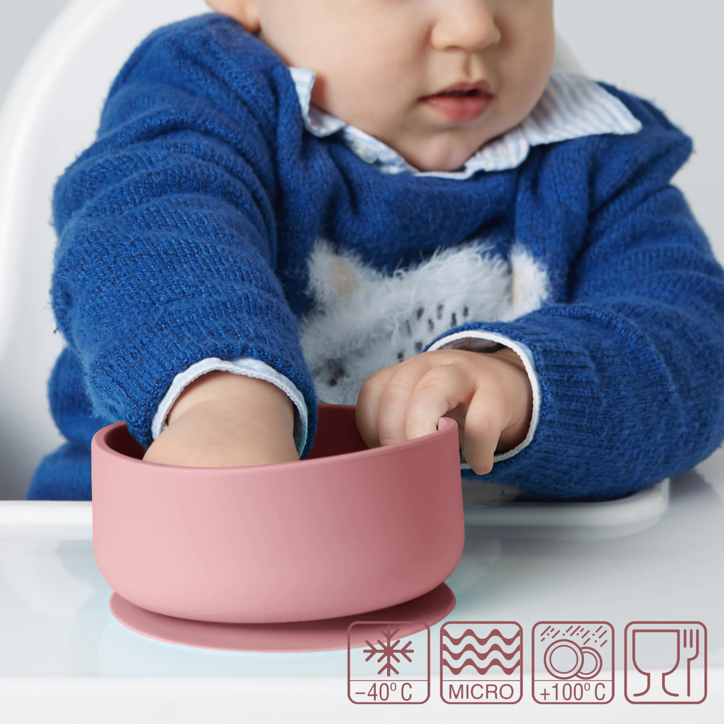 Navik | Set bol ventosa bebe | Cuenco silicona con tapa | vajilla infantil | tazones succión | +6 meses | Rosa, rosa palo y beige