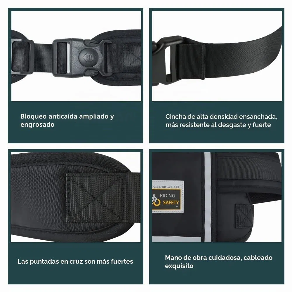 Jolik Upgrade Cinturón Moto Niño, Adjustable Arnes Moto Para Niño with Pocket, Reflective Breathable Material in Black