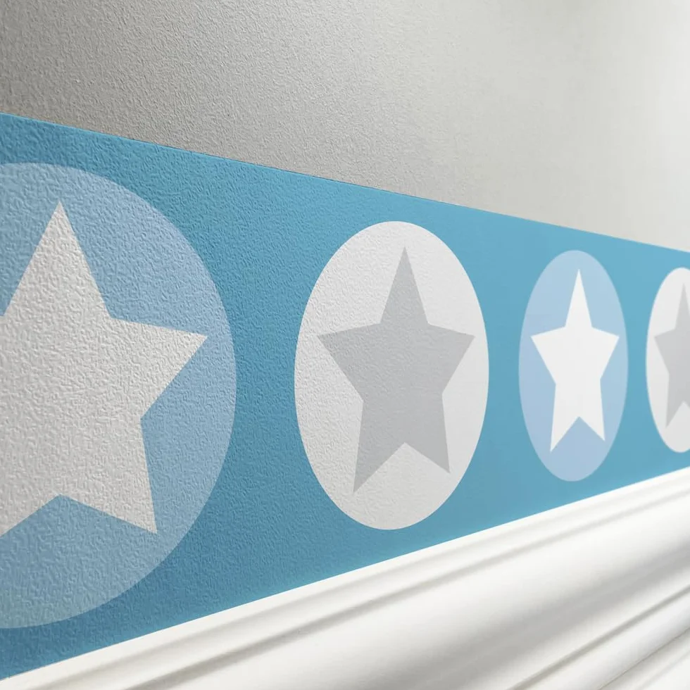cenefa autoadhesiva, 450 x 11,5 cm, diseño de estrellas, gris-azul