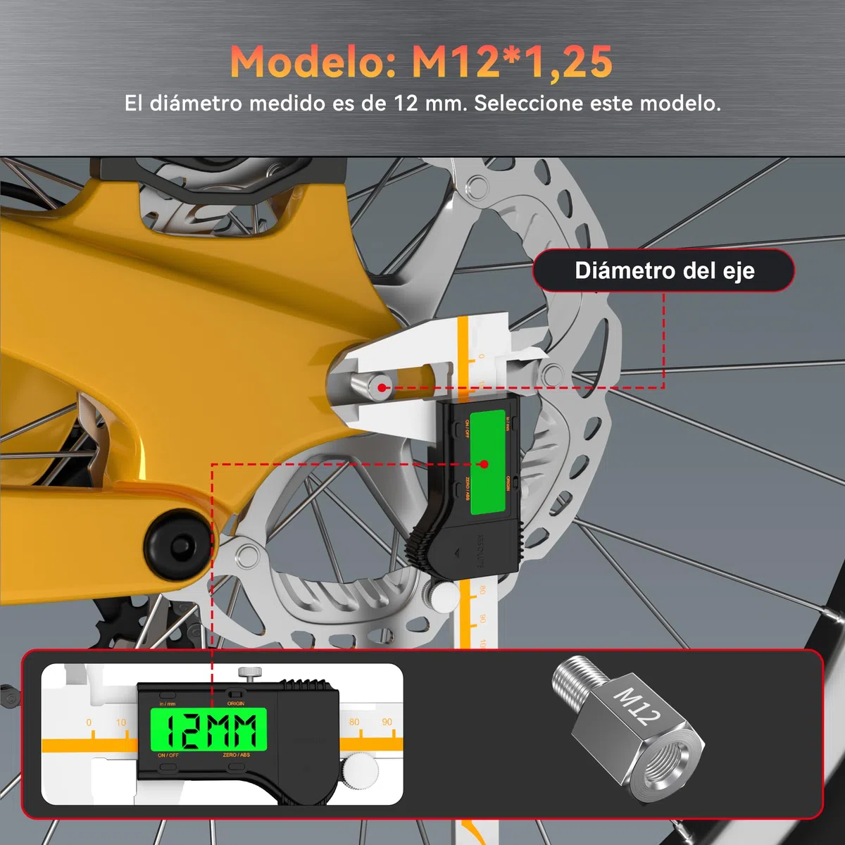 Adaptador de Eje de Bicicleta para TamañO de Rosca de M12 X 1,25 Eje Pasante, Adaptador de Acoplamiento de Remolque de Bicicleta