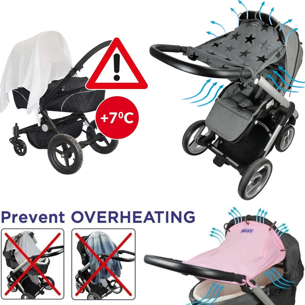 Dooky Universal Cover Grey Stars Protección Solar, Protección Climática Para El Asiento Del Bebé en el Coche y La Silla de Paseo (Protección Uv Spf 40+, Tüv Probado, Ajuste Universal), Gris
