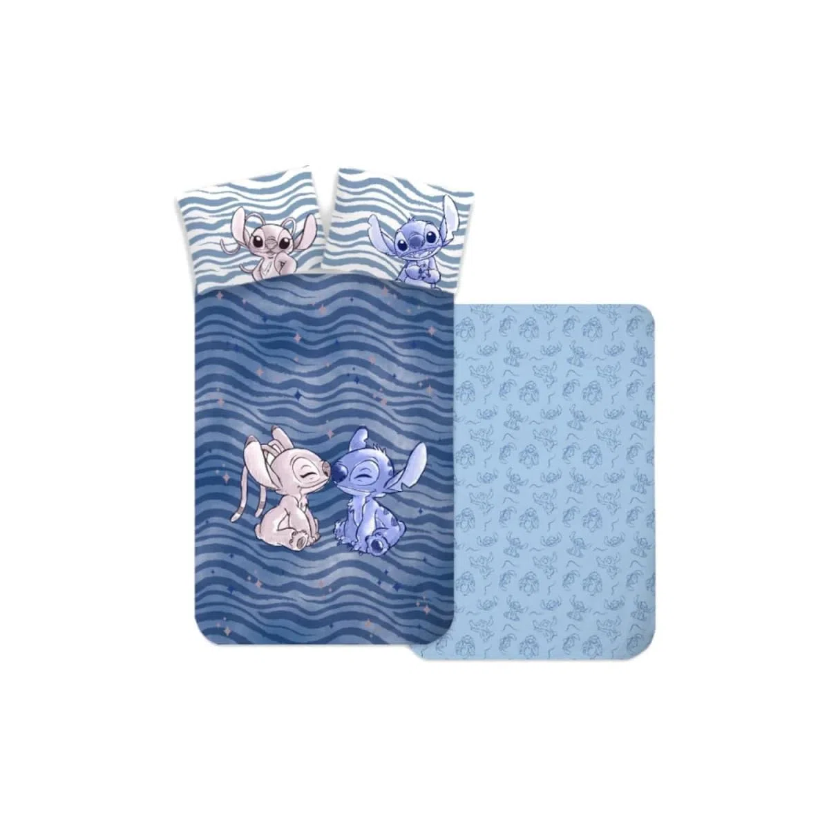 Stitch y Angel Funda Nórdica Bebé 100x135 + Funda Almohada 40x60 Algodón | Ropa de cama bebé reversible | Algodón natural suave transpirable | Disney Lilo & Stitch | 0-3 | Cuna | Lavable a máquina