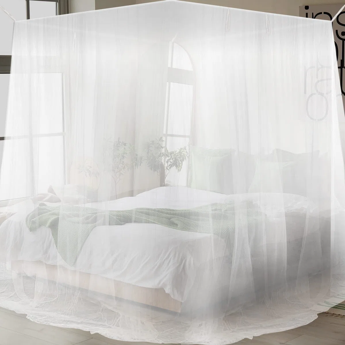 Mosquitera, mosquitera grande para cama doble, toldo cuadrado de malla, mosquitera portátil decorativa para el hogar para acampar al aire libre, viajes, 200 x 210 x 220 cm (blanco)
