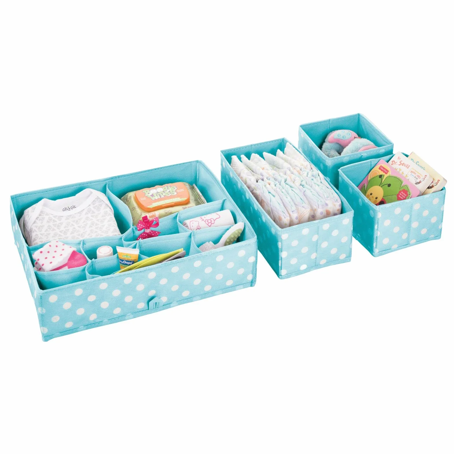 mDesign Juego de organizadores para armarios - Separadores de cajones - azul turquesa/blanco - 3 tamaños - set de 8