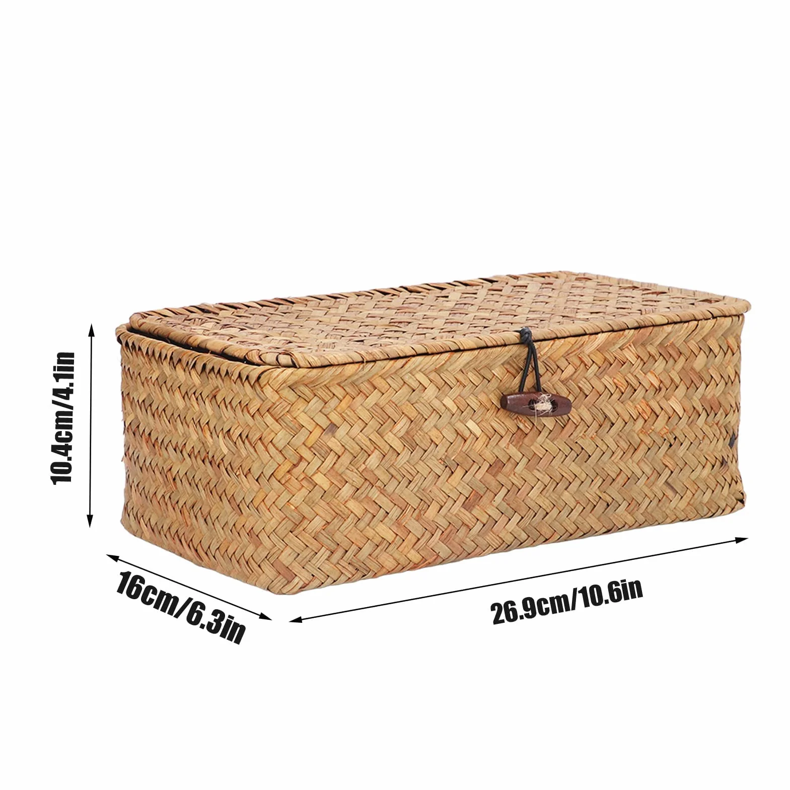 Cesta de Mimbre Grande con Tapa para Almacenamiento de Algas Marinas, Decorativa Natural