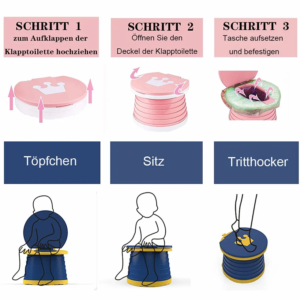 Inodoro plegable para bebés y niños, para viaje, asiento de inodoro portátil, para interiores o exteriores, con bolsa de viaje, rosa