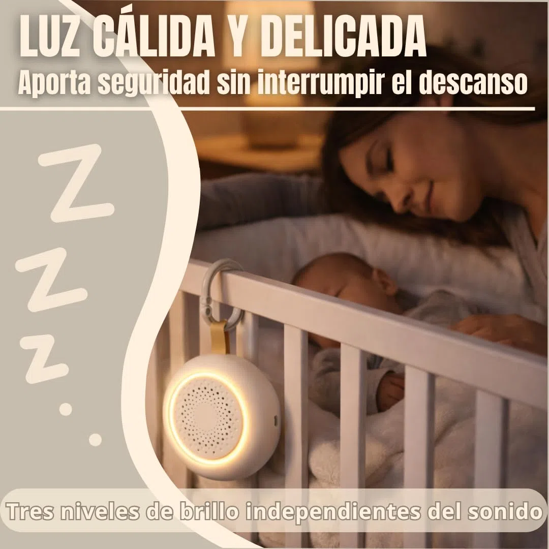 Ruido Blanco Bebé, Máquina Portátil con Música Relajante para Dormir, Luz Nocturna Regulable, Sonidos Calmantes, Temporizador, Recargable USB, Ideal para Cuna, Carrito y Viajes