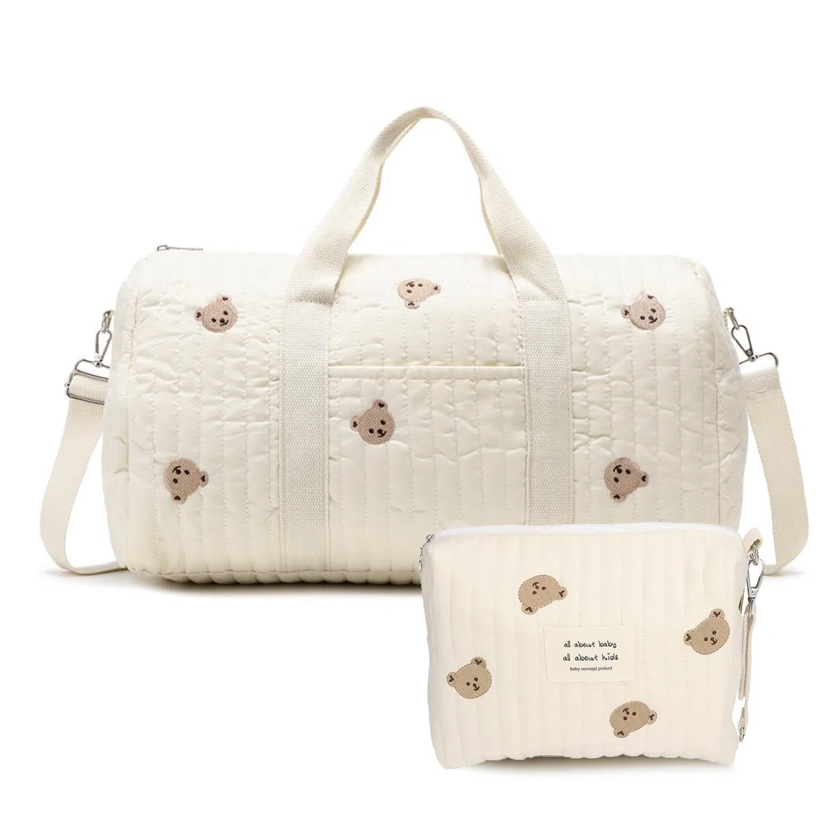 Wickeltasche Kinderwagen Baby Bag Babytasche 2er Set, Mama Tasche mit Bären-Stickerei für Geburt Kliniktasche Reisen, Groß Wickeltasche Tote für Mama und Baby