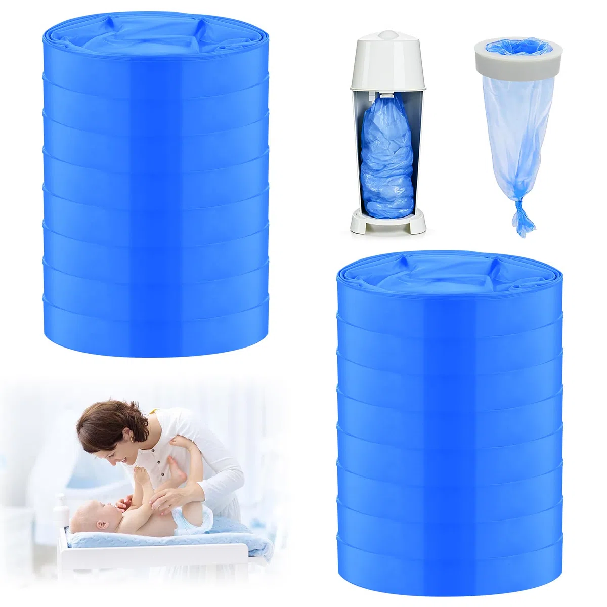 16 Piezas Recambios Cubos de Pañales, Bolsa de Relleno para Papelera Pañales Bebe, RECAMBIOS Papelera Pañales ORIGINALES, Fuerte Compatibilidad, Instalación sin Complicaciones, Azul