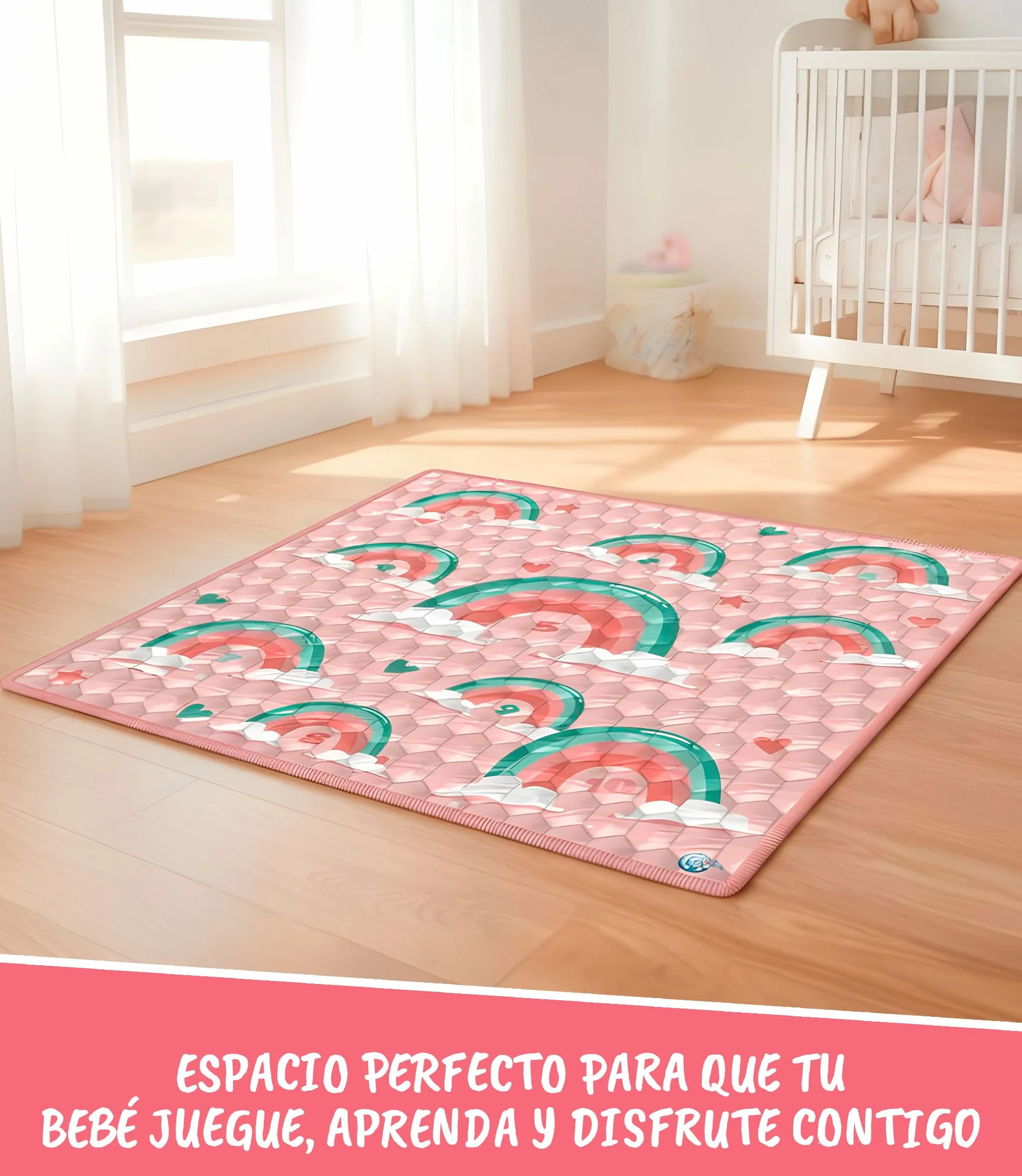 Alfombra Bebe Acolchada 120x120 cm Plegable Antideslizante y Lavable Juegos y Gateo para Suelo Tapete Suave Actividades Montessori Estimulacion Sensorial Infantil Valbabycare