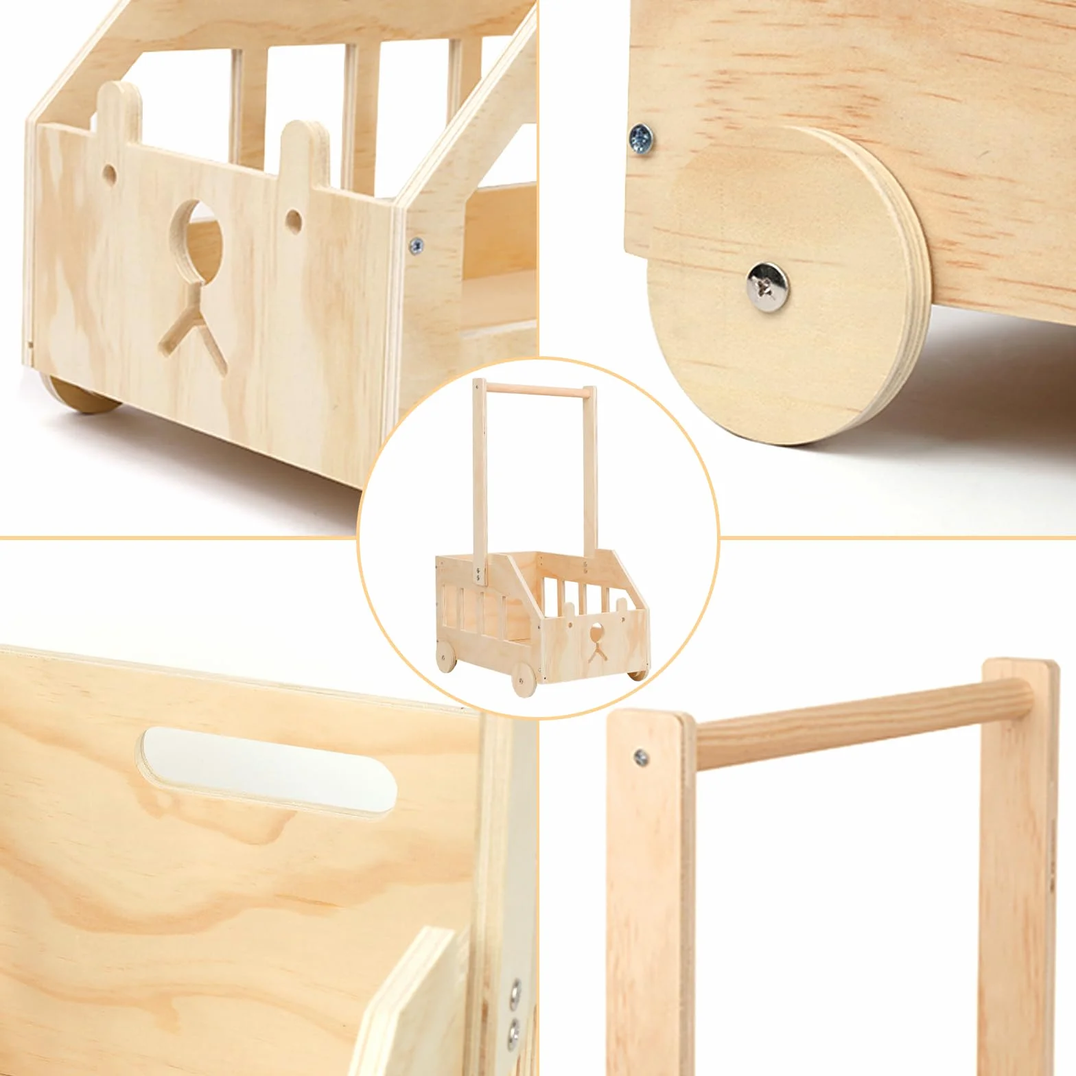 Cesta Madera Baby Shower Regalo Bebé Recién Nacido Niño Niña Armario Bebe Regalos para Baby Shower Bañera para Bebé con Ruedas Vacia Cesta de Madera con Hojas Decorativas Etiqueta de ángel y Perchero