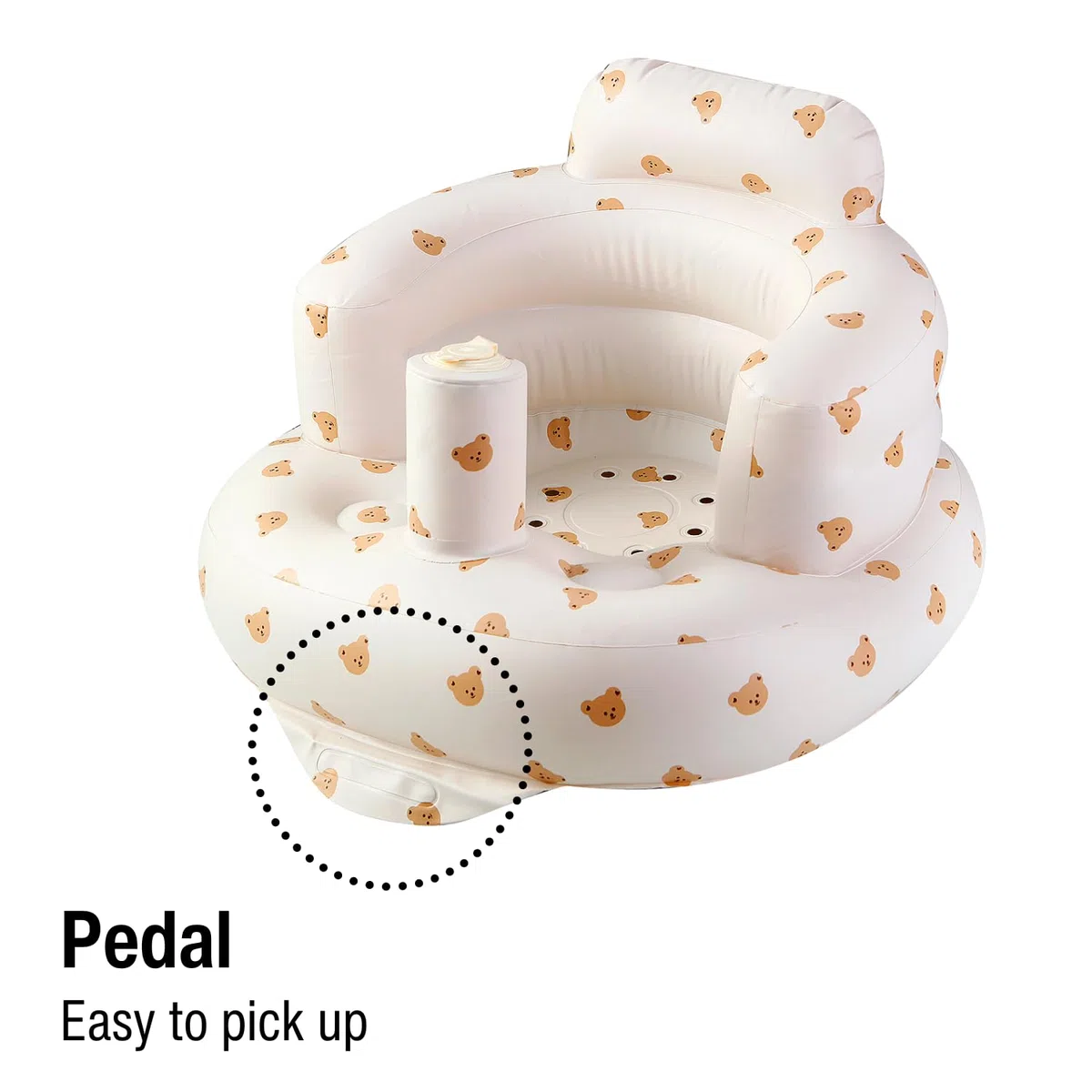 PandaEar Asiento Inflable para Bebés, Silla Infantil Inflable con Bomba de Aire Integrada para Bebés de 3 Meses+, Silla para el Suelo para Aprender a Sentarse, Modelo Oso