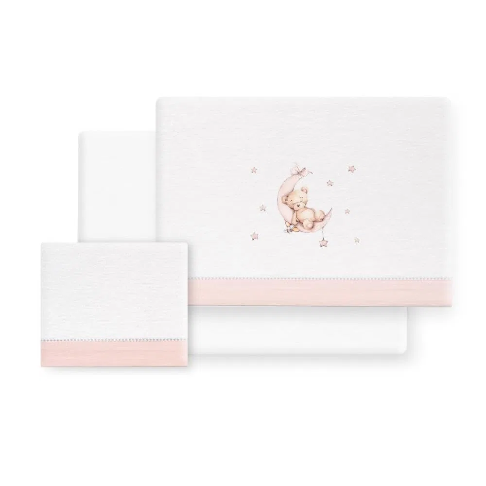 mibebestore - Juego de Sábanas para Cuna 60x120 cm de Franela 100% Algodón | Sábanas de Invierno para Bebé, Cálidas y Suaves | Set 3 Piezas con Bajera Ajustable, Encimera y Funda de Almohada | Oso