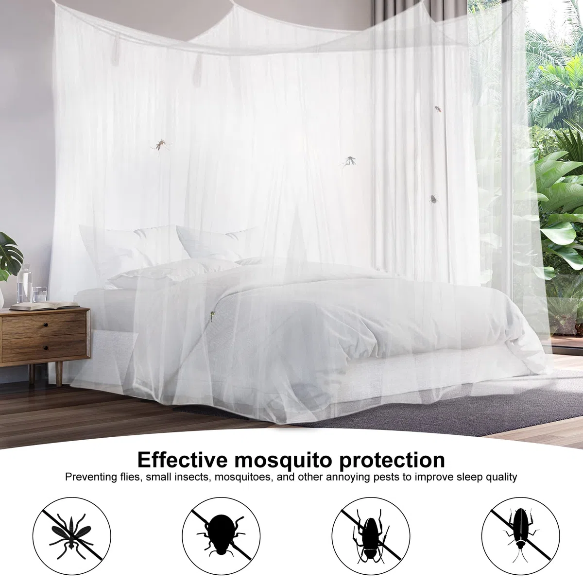 Mosquitera, mosquitera grande para cama doble, toldo cuadrado de malla, mosquitera portátil decorativa para el hogar para acampar al aire libre, viajes, 200 x 210 x 220 cm (blanco)