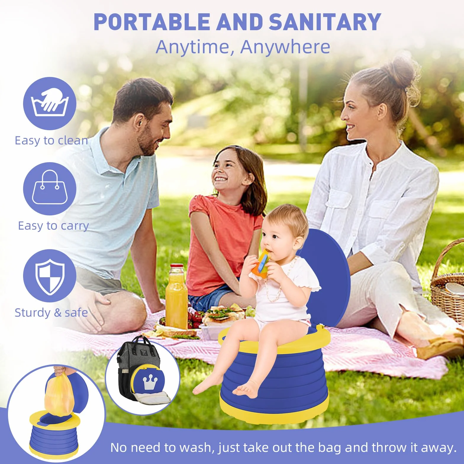 WC Portatil Niños Orinal Plegable Vater Inodoro Plegable Orinales Infantiles Bacio Portátil Urinal Potty Training Niño Penico Vasenilla Niña + 60PCS Bolsas Orinal Portatil para Viaje Camping (Azul)