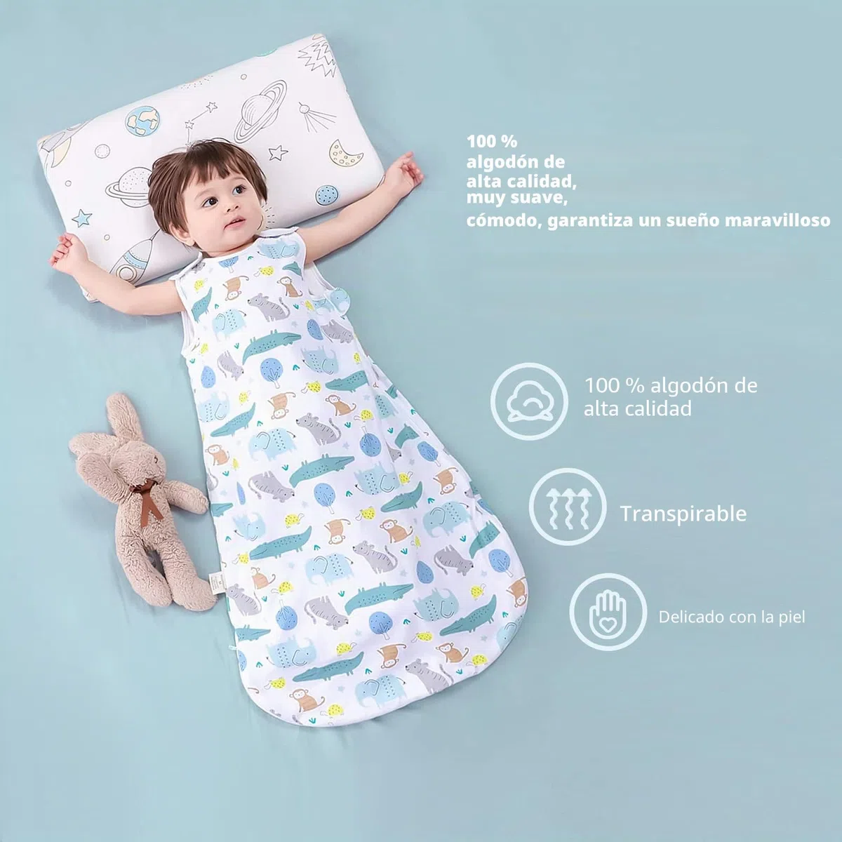 Mosebears Saco de Dormir para bebé de Verano, Primavera, diseño Animal, 1,0 TOG, para bebé, sin Mangas (paraíso de Animales, 0-6 Meses)