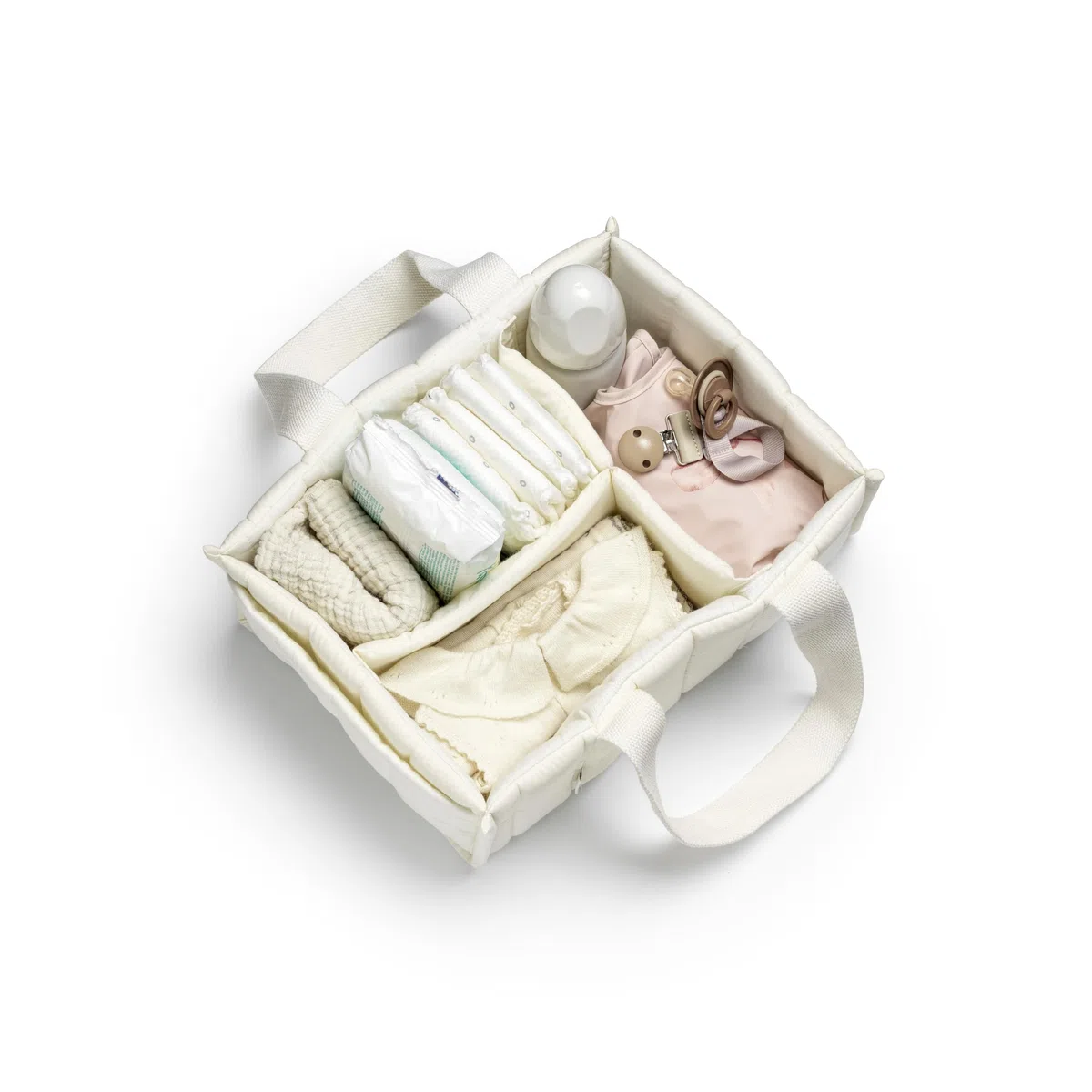 Elodie Details Organizador de pañales para bebé de algodón, cesta cambiador portátil lavable a máquina, con separadores extraíbles, organizador para pañales, toallitas y accesorios – Creamy White