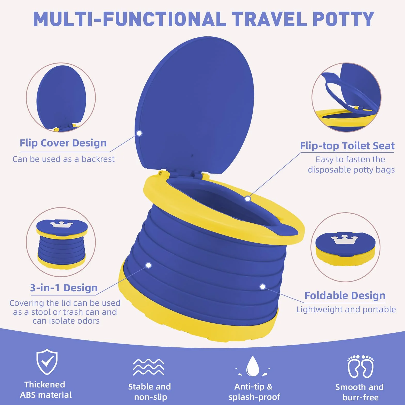WC Portatil Niños Orinal Plegable Vater Inodoro Plegable Orinales Infantiles Bacio Portátil Urinal Potty Training Niño Penico Vasenilla Niña + 60PCS Bolsas Orinal Portatil para Viaje Camping (Azul)