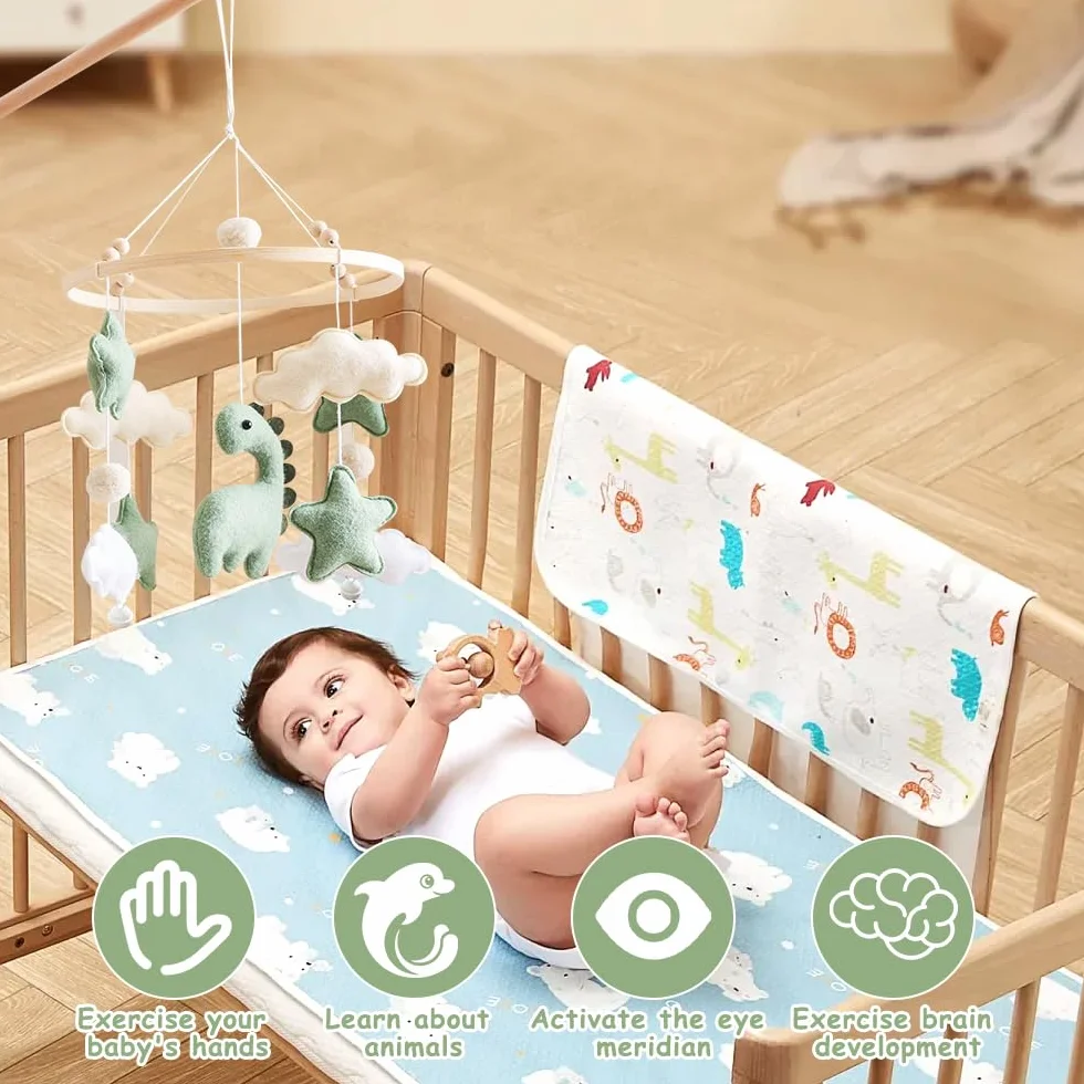 Movil Cuna Bebe, Carrusel Cuna Bebe con Dinosaurios, Nubes y Estrellas, Mobile bebe Colgante Decoración, Regalo para Recién Nacidos, Niños y Niñas