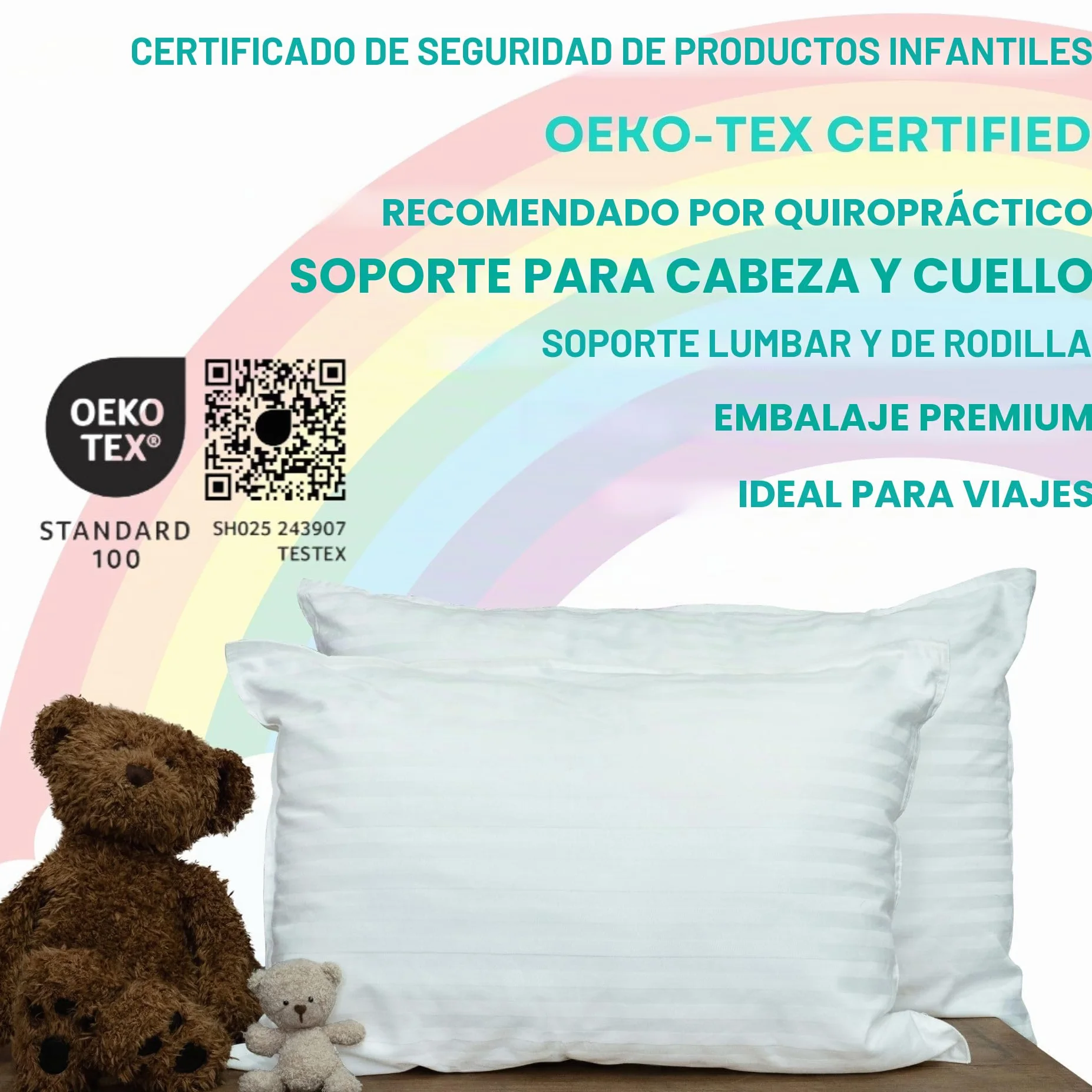 Kinder Fluff Almohada para Niños Pequeños 2X Algodón 300T Hipoalergénica Lavable a Máquina