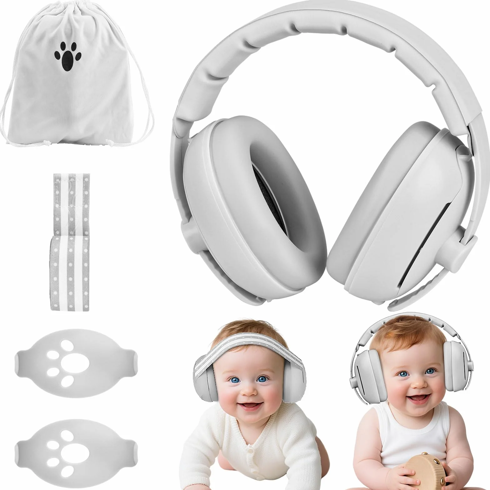 Cascos Bebe Antiruido 2 en 1 Protectores Auditivos para Bebés de 0 a 48 Meses Ajustable Orejeras Reductoras de Ruido Niños