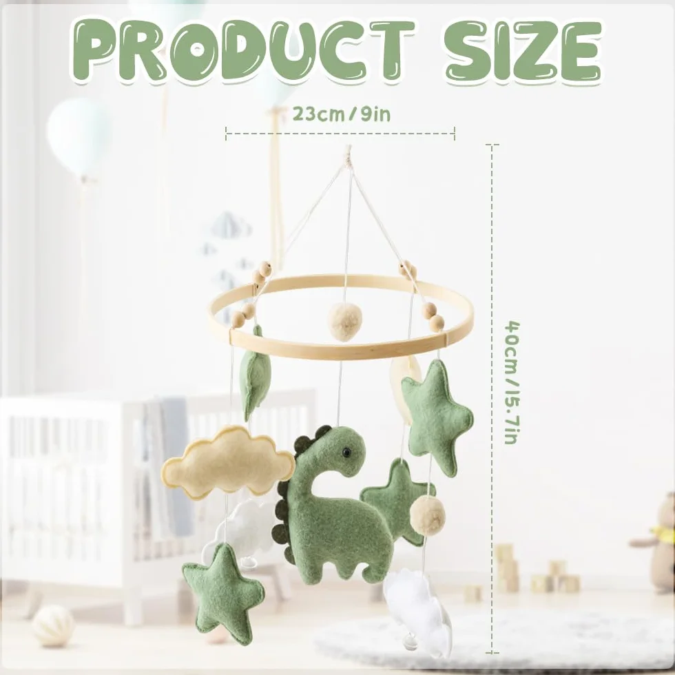 Movil Cuna Bebe, Carrusel Cuna Bebe con Dinosaurios, Nubes y Estrellas, Mobile bebe Colgante Decoración, Regalo para Recién Nacidos, Niños y Niñas