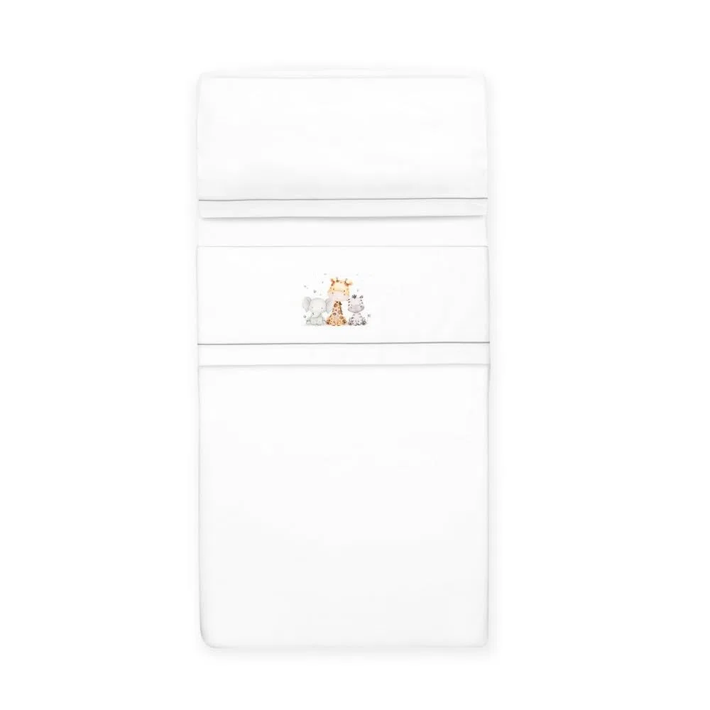 mibebestore Sabanas 100% Algodón Cuna 60X120 - Modelo 01 Color Blanco/Gris- (Bajera+encimera+Funda Almohada) - Ideales para Verano. Hechas en España