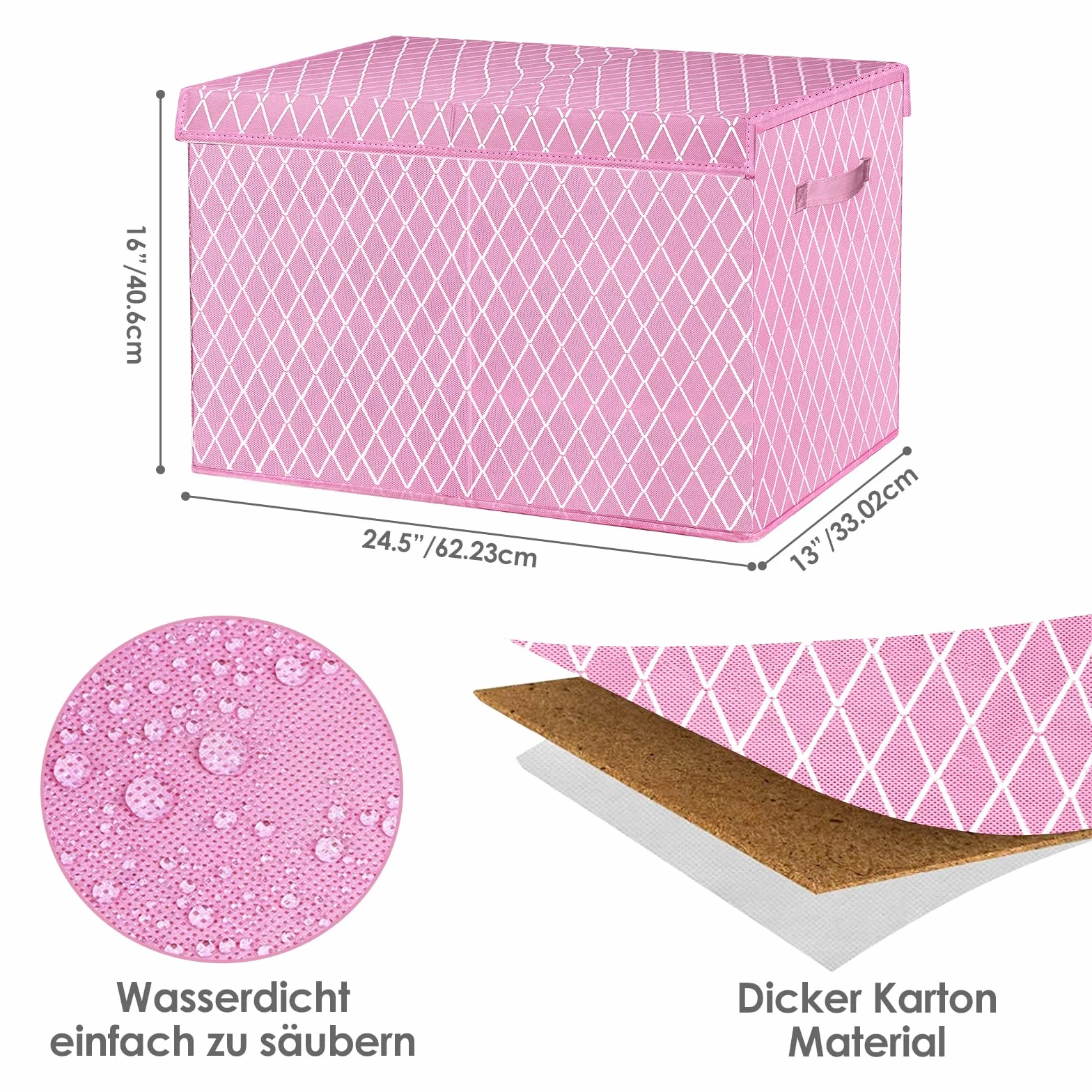 Cajas de Almacenaje con Tapa 83L Organizadoras de Tela Plegable para Juguetes Ropa Libros Rosa