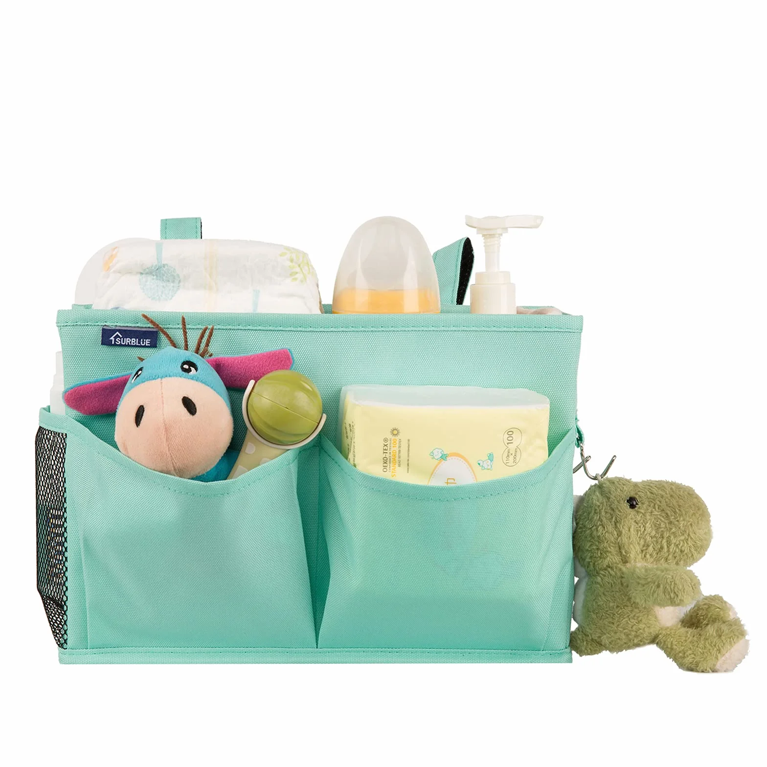 Surblue Bedside Caddy Colgante Bolsa de Almacenamiento 4 bolsillos 2 ganchos Verde
