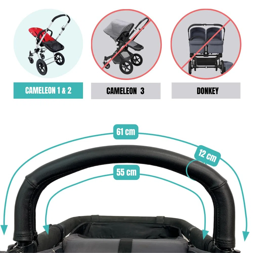 Protec tif - Funda polipiel para asa de transporte compatible con bugaboo cameleon 1 y 2 (se coloca encima de la goma original) Negro