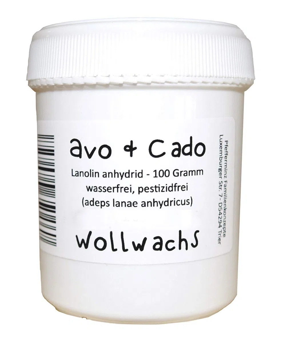 avo + cado Cera de lana – 100 g – para impregnación de lana – para engrasar pañales de lana y ropa de lana – crema de ungüento para pezón – 100% pura Lanolina Oveja Grasa – Sin agua y libre de