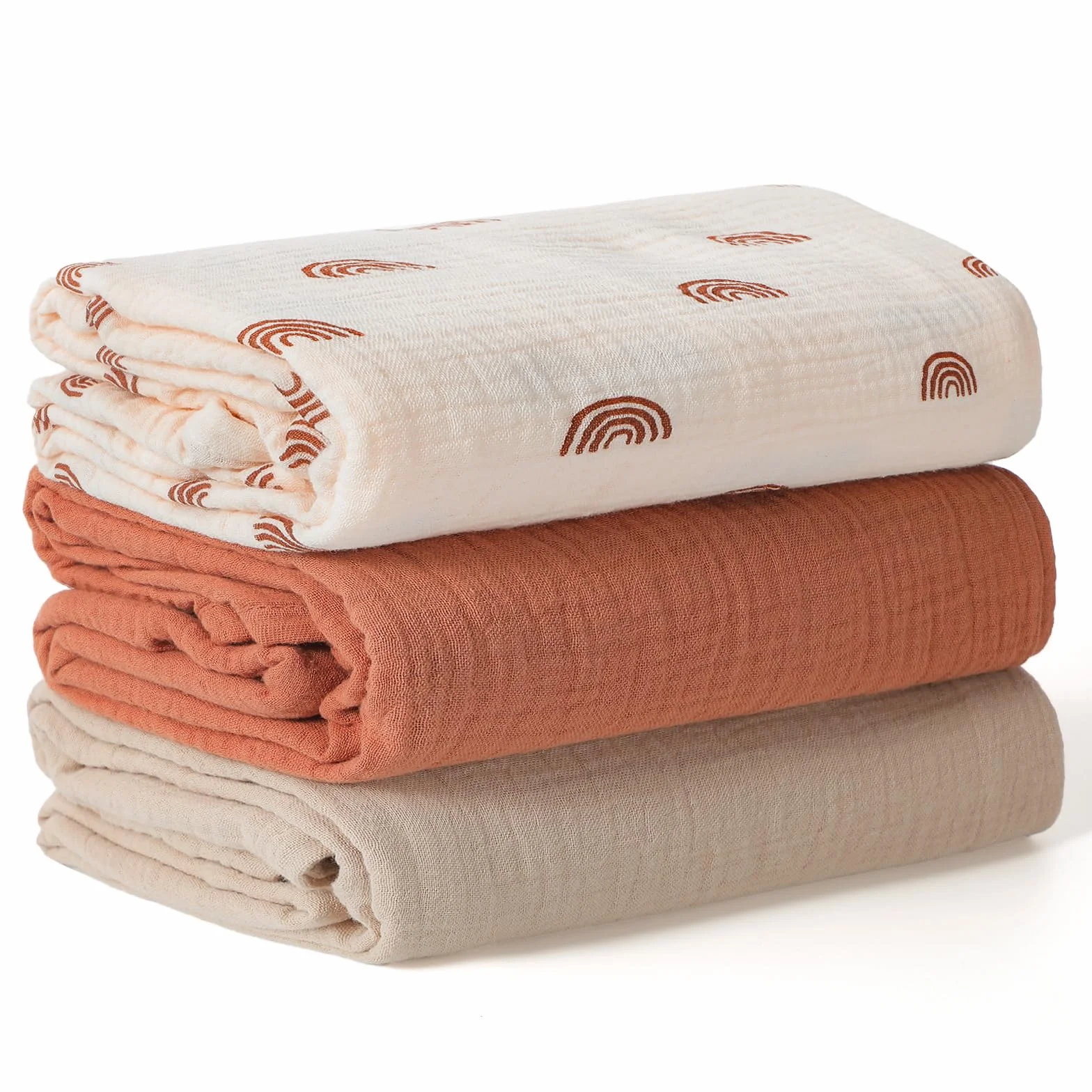 Muselina Manta Bebé 100x100cm, 3 Piezas Grande Mantas Swaddle de Muselina de Algodón, Suave & Respirable Manta Envolvente Bebe para Recién Nacidas, Unisexo (Arcoíris)
