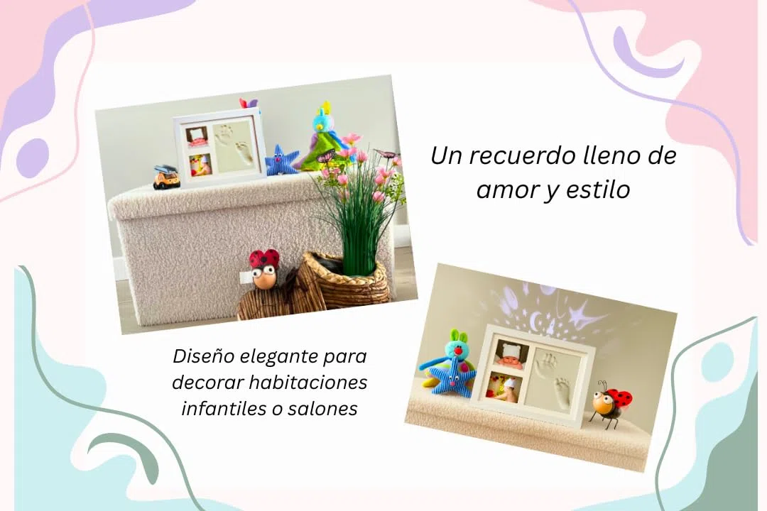 Lahia Marco de arcilla para huellas bebe recien nacido con espacio para fotos, kit completo para crear huella bebe, recuerdo personalizado y elegante, regalo ideal para baby shower y nuevos padres